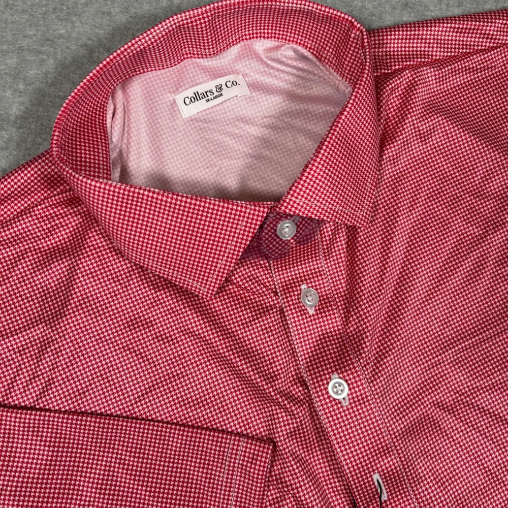 Collars & Co Polo Shirt Mens 3XL Red Gingham Semi‎ Spread Dress Collar NEW NWOT